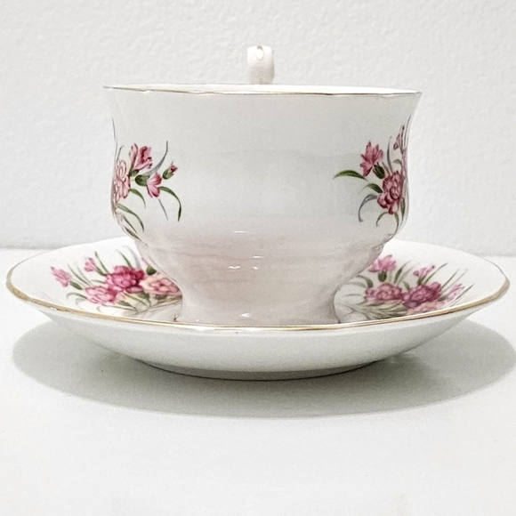 Paragon Fine China Pink "English Flowers Carnations" Tea Cup & Saucer - Picture 5 of 16
